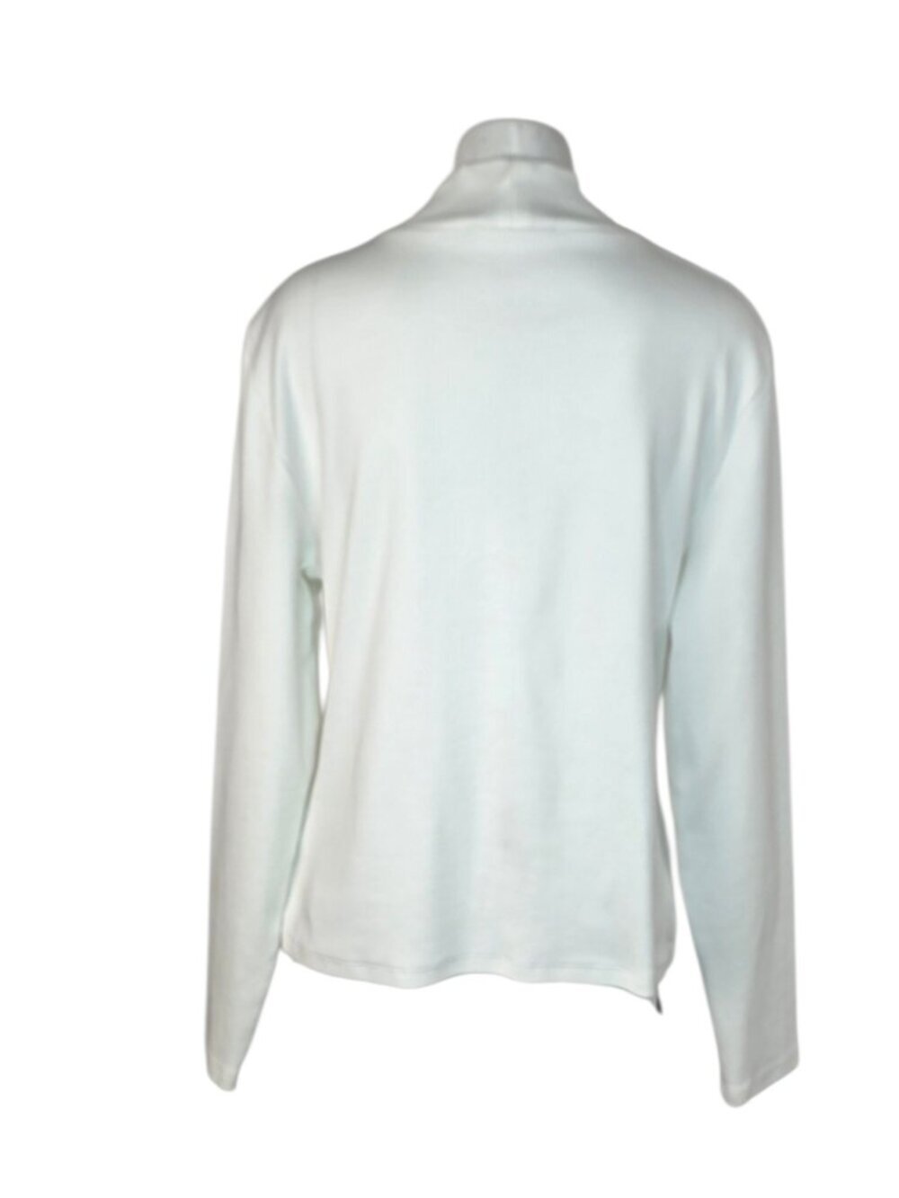 Veronica Beard Ribbed Long Sleeve Mock Neck Top, White, Button Detail, Size XL - Picture 2 of 10